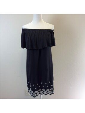 Old Navy Women XS Off-the-Shoulder Cutwork-Hem Linen Blend Shift Mini Dress